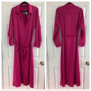 Fashion Nova Sophie Satin Fuchsia Button Up Dress